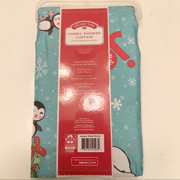 Fabric Shower Curtain Blue Snowman Bear Penguin - Picture 3 of 5